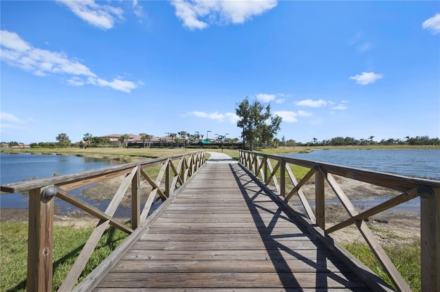 view of dock with a water view