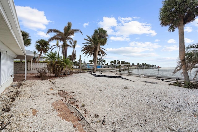 view of yard with a water view