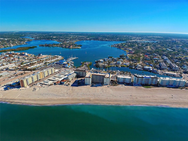 aerial view featuring a beach view and a water view