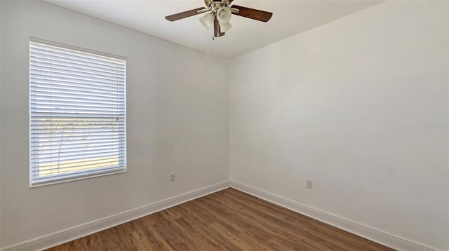 unfurnished room featuring wood-type flooring and ceiling fan