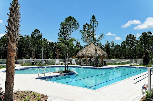 view of pool featuring a gazebo and a patio area