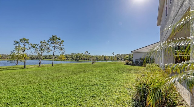 view of yard with a water view