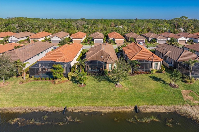 bird's eye view featuring a water view