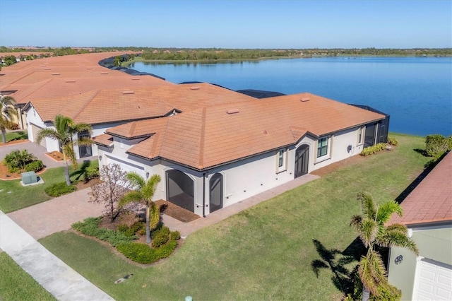 aerial view with a water view