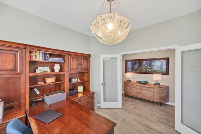 office featuring french doors