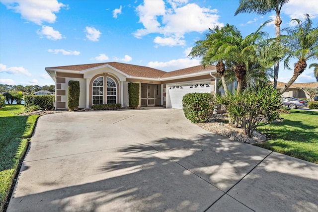 view of front of house featuring a front yard and a garage