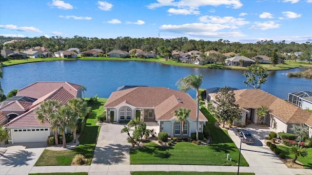 drone / aerial view featuring a water view