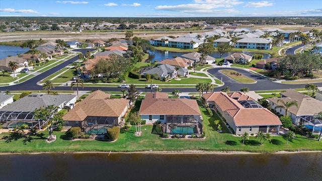 aerial view with a water view