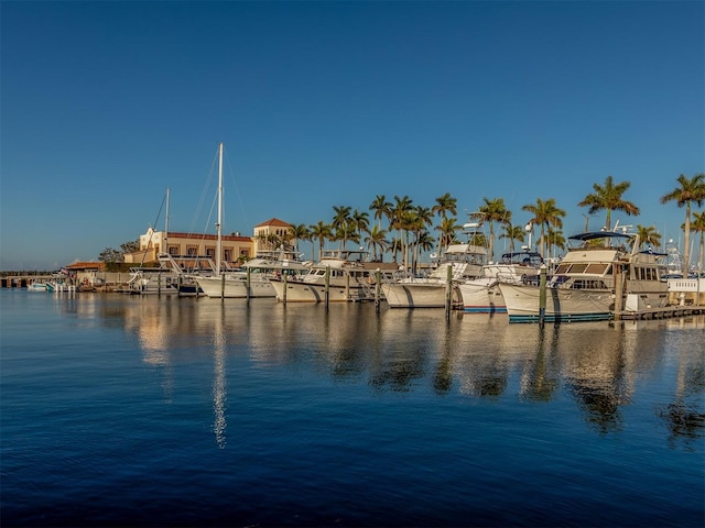 water view featuring a dock