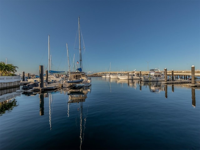 view of dock with a water view