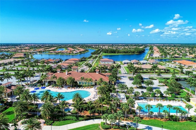 aerial view featuring a water view