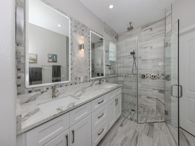 bathroom featuring vanity and walk in shower