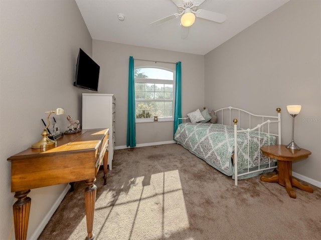 bedroom featuring carpet flooring and ceiling fan