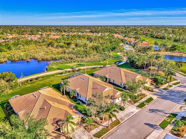 aerial view with a water view