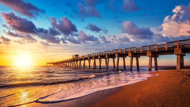 view of dock with a pier and a water view