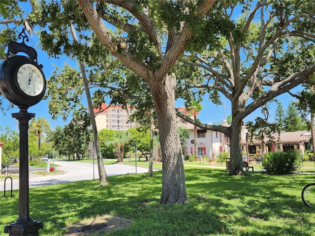 view of property's community with a lawn