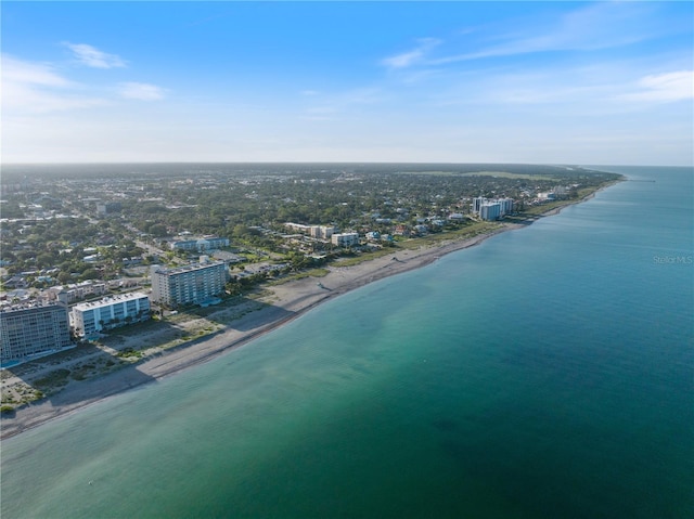 bird's eye view featuring a beach view and a water view