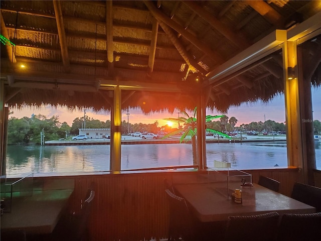 exterior space featuring a water view and a gazebo