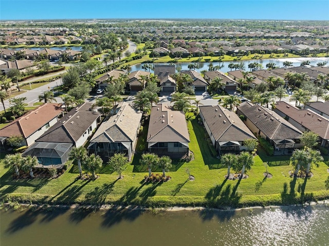 aerial view featuring a water view