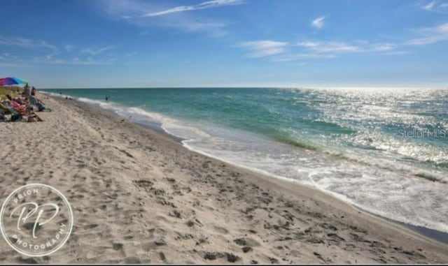 view of water feature with a view of the beach