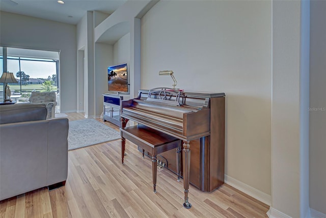 living area with light hardwood / wood-style floors