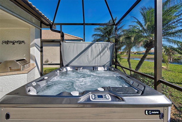 exterior details featuring a jacuzzi