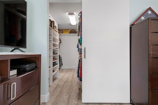 spacious closet featuring light wood-type flooring