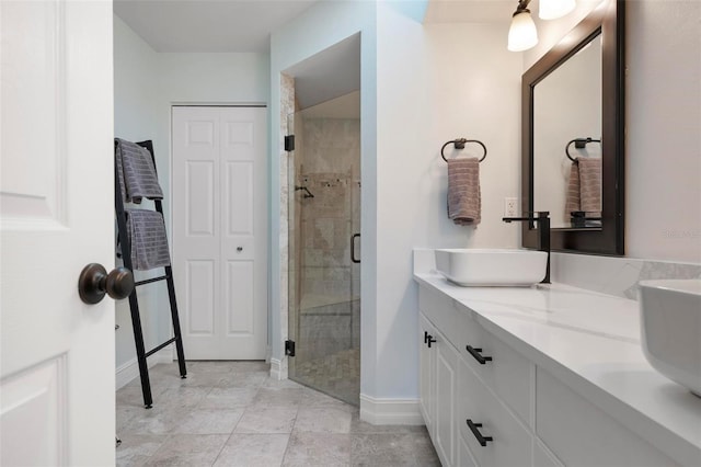 bathroom with vanity and walk in shower