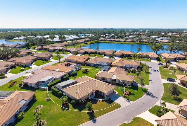 aerial view with a water view