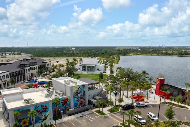 aerial view with a water view