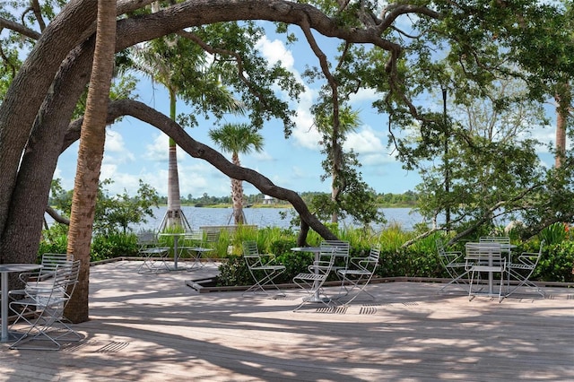 view of community featuring a water view