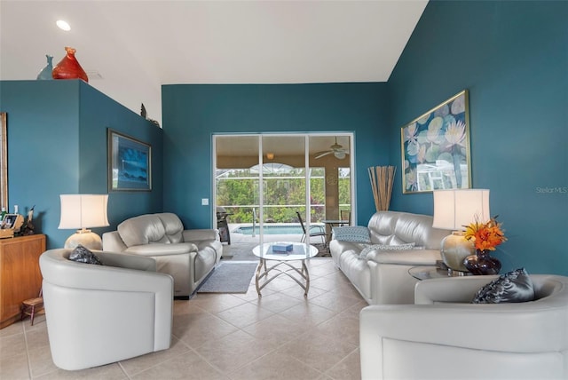 living room with light tile patterned flooring