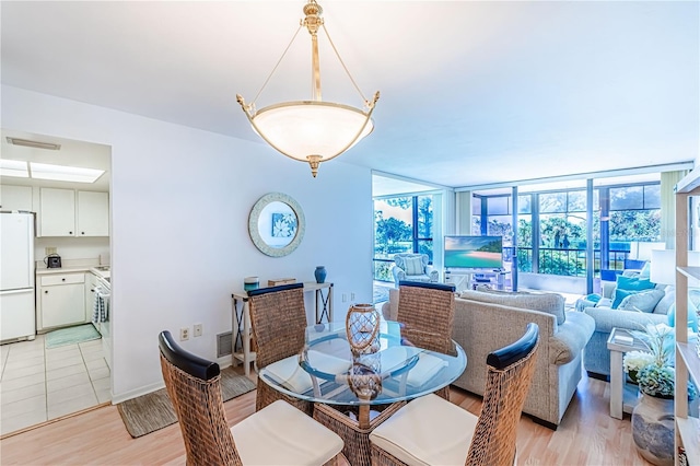 dining room with expansive windows, a healthy amount of sunlight, and light hardwood / wood-style floors