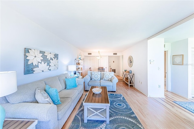 living room with light wood-type flooring