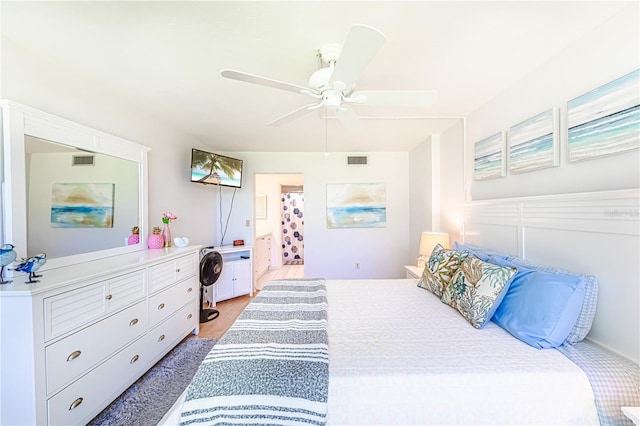 bedroom featuring ceiling fan