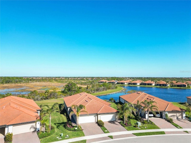 bird's eye view featuring a water view