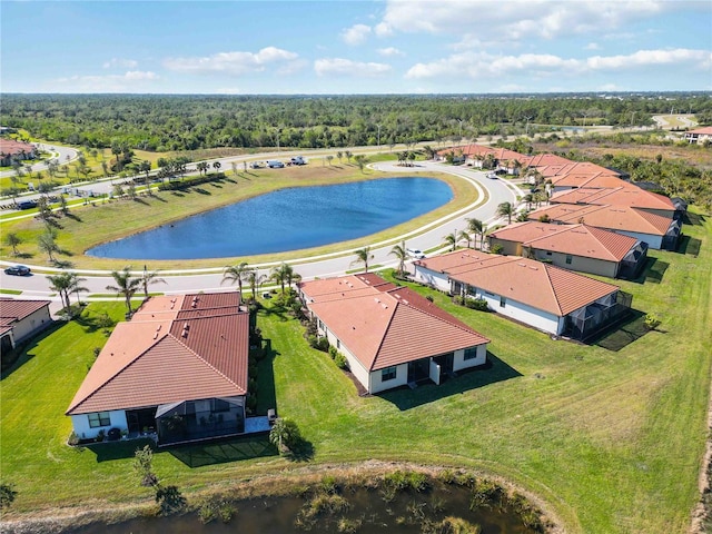 aerial view with a water view