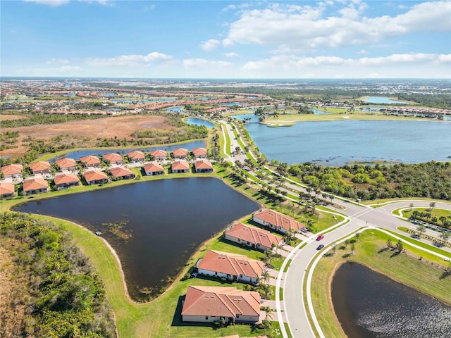 aerial view with a water view