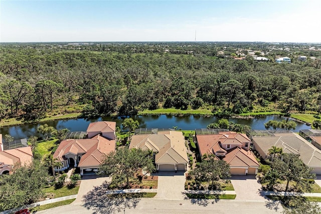 bird's eye view with a residential view and a water view