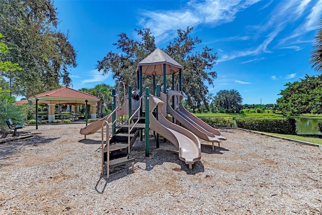 community jungle gym with a gazebo