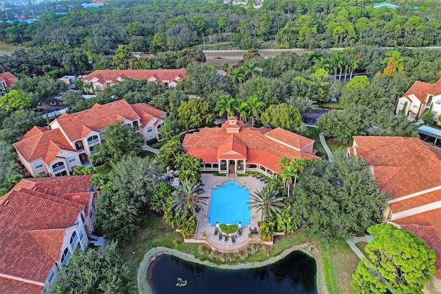 aerial view with a water view