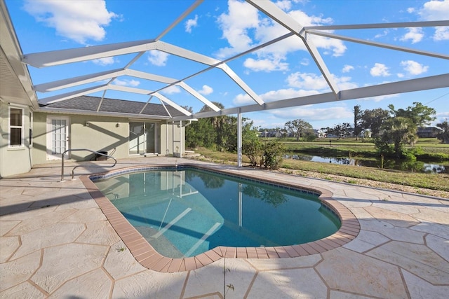 52 Fairway Rd, Rotonda West, FL 33947 - outdoor pool with a patio, a water view, and glass enclosure