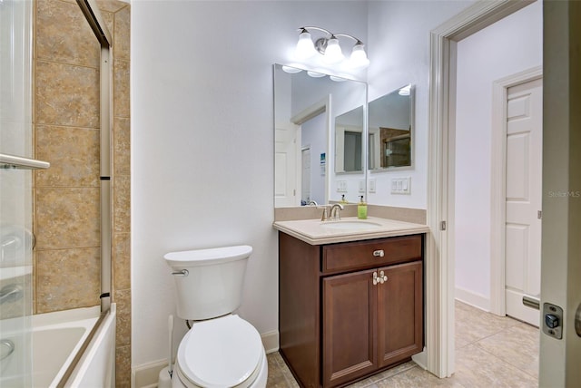 full bathroom featuring tile patterned flooring, vanity, toilet, and enclosed tub / shower combo