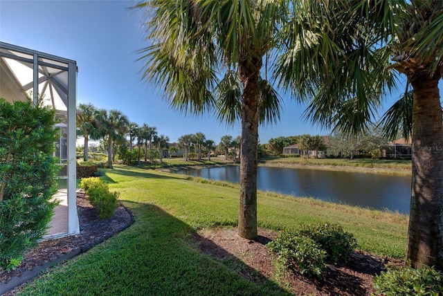 view of yard with a water view