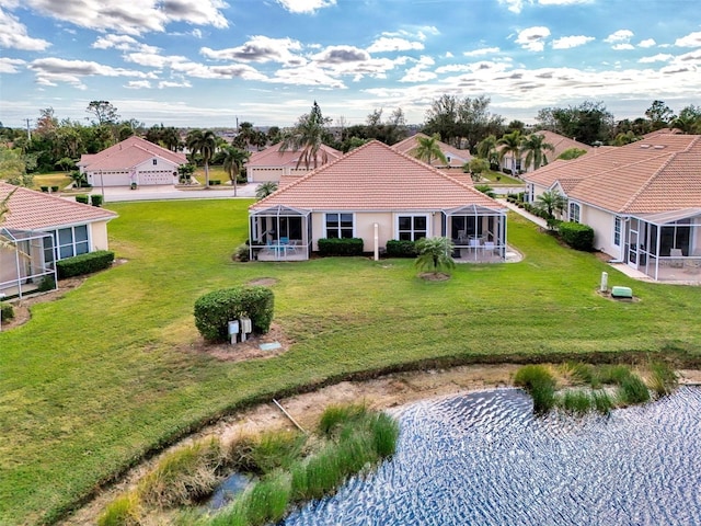 aerial view with a water view