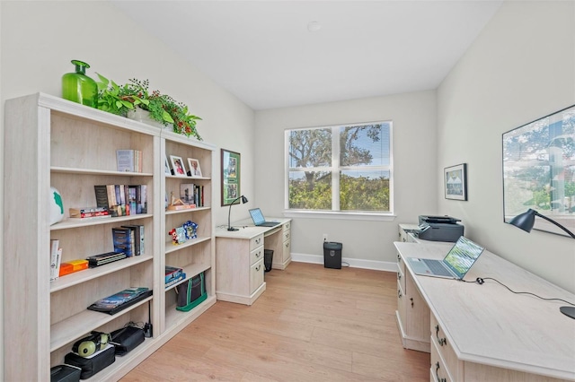 office space with light hardwood / wood-style floors