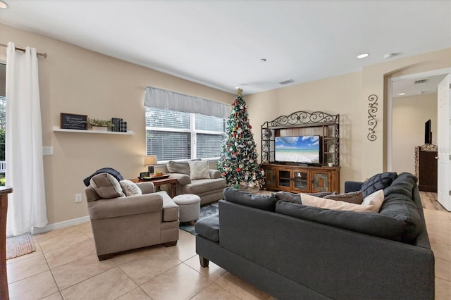 living room featuring light tile patterned floors