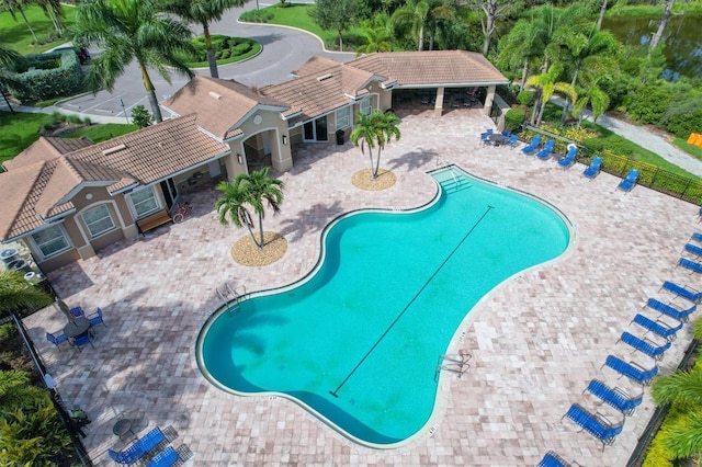 view of pool featuring a patio