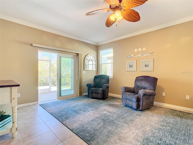 5255 Athens Way, Venice, FL 34293 - sitting room with ornamental molding, ceiling fan, and light tile patterned floors