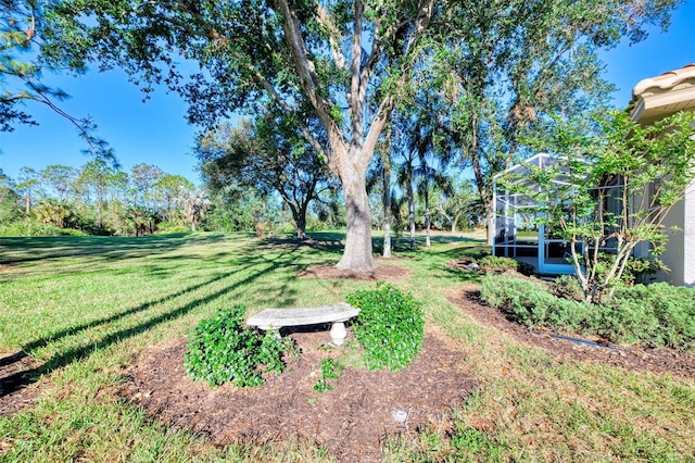 view of yard with a lanai